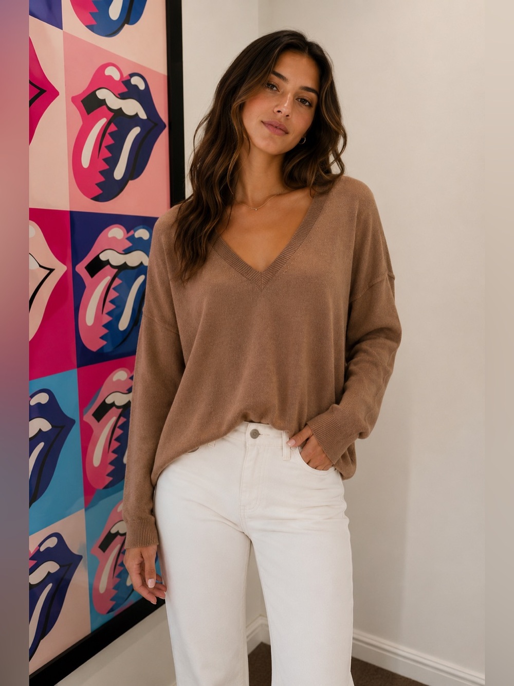 J. Crew V-Neck Tan Cashmere Sweater